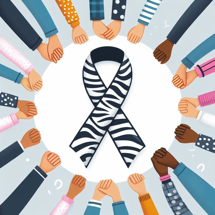 Ilustración de manos unidas alrededor del listón de Cáncer Neuroendocrino